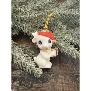 Vintage Christmas Reindeer Ornament Bone China Japan